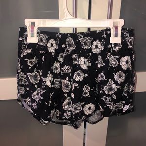 Black and white floral shorts